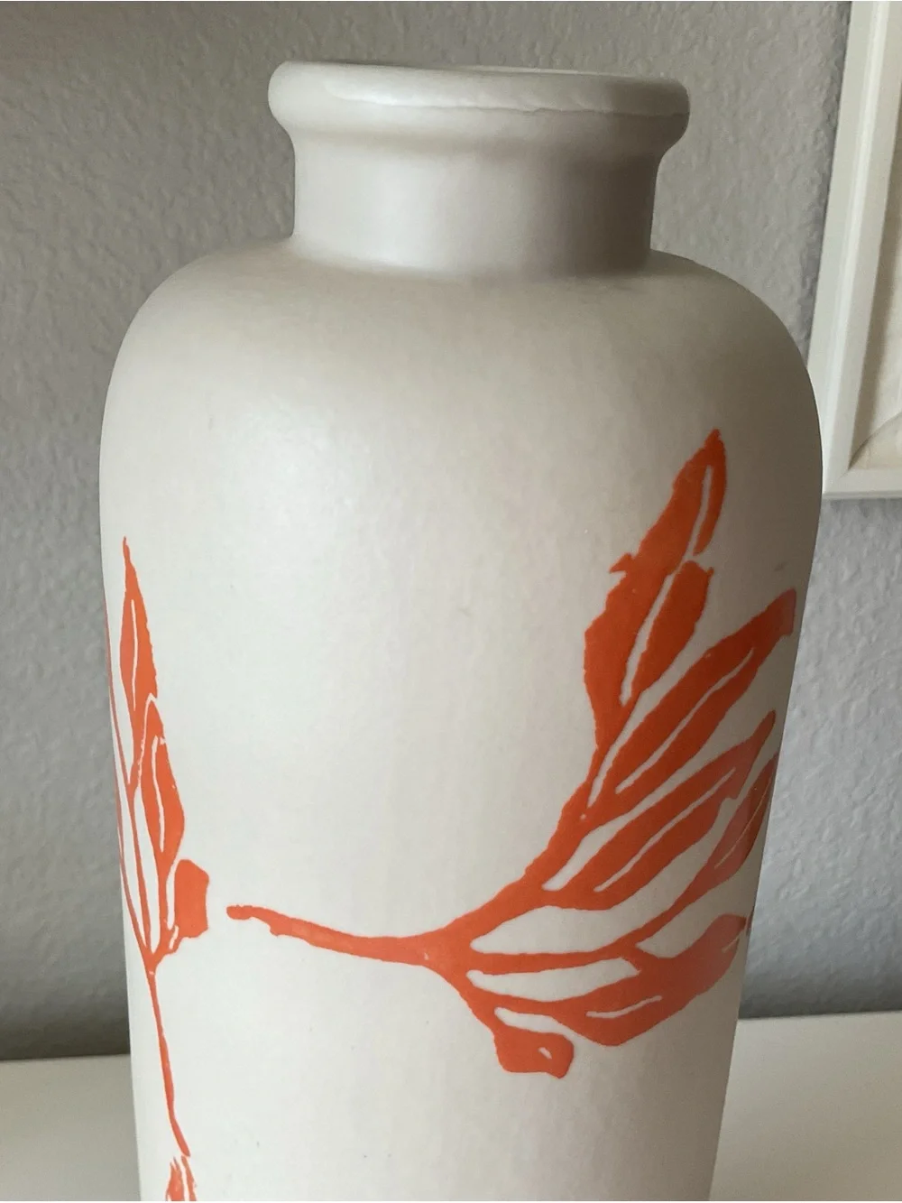 Cream Ceramic Vase with Orange Leaf Motif, made in Portugal